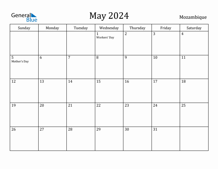 May 2024 Calendar Mozambique
