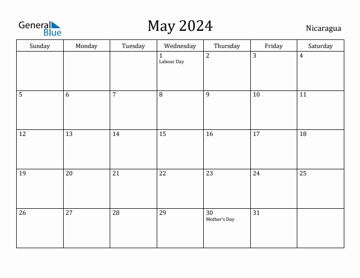 May 2024 Calendar Nicaragua
