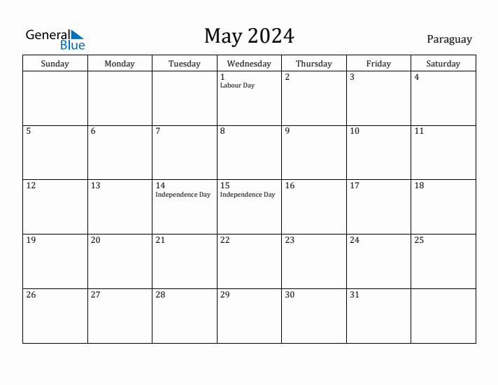 May 2024 Calendar Paraguay