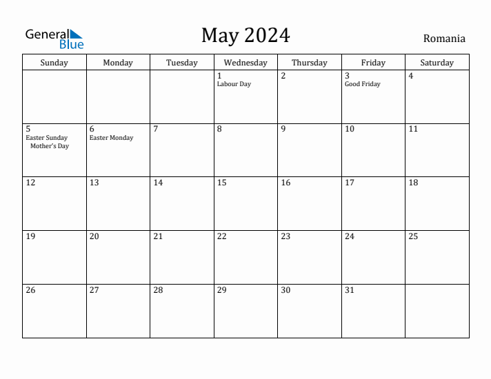 May 2024 Calendar Romania