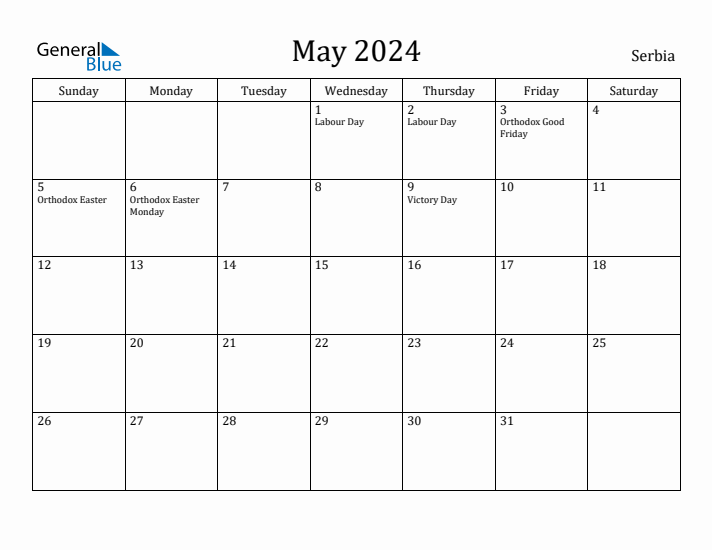 May 2024 Calendar Serbia