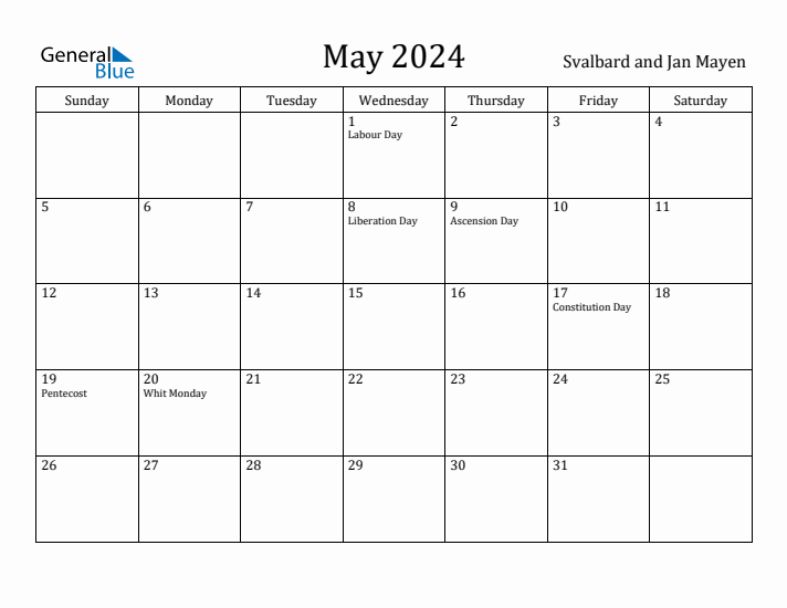 May 2024 Calendar Svalbard and Jan Mayen