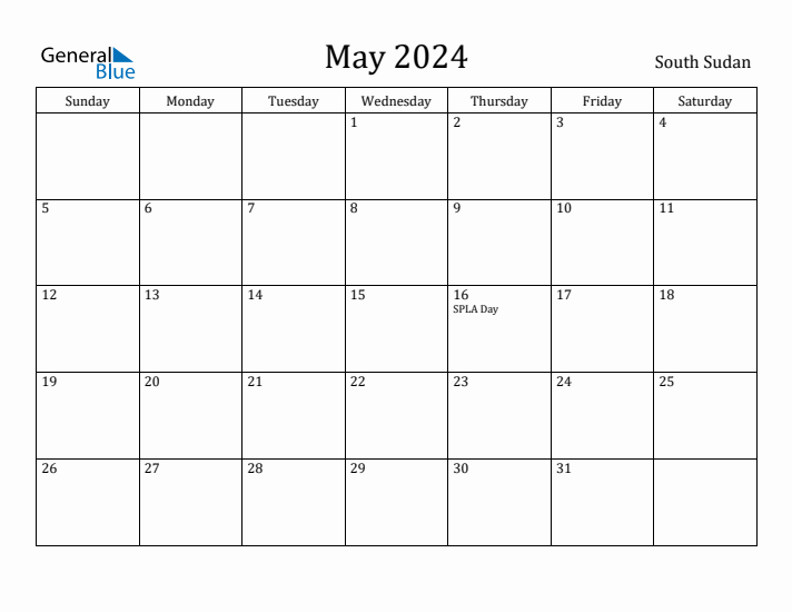 May 2024 Calendar South Sudan