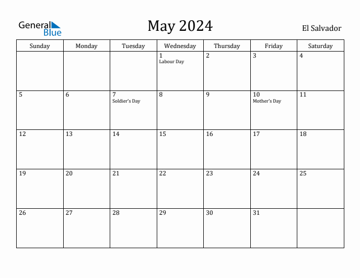 May 2024 Calendar El Salvador