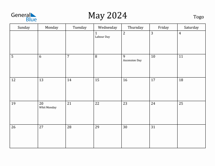 May 2024 Calendar Togo