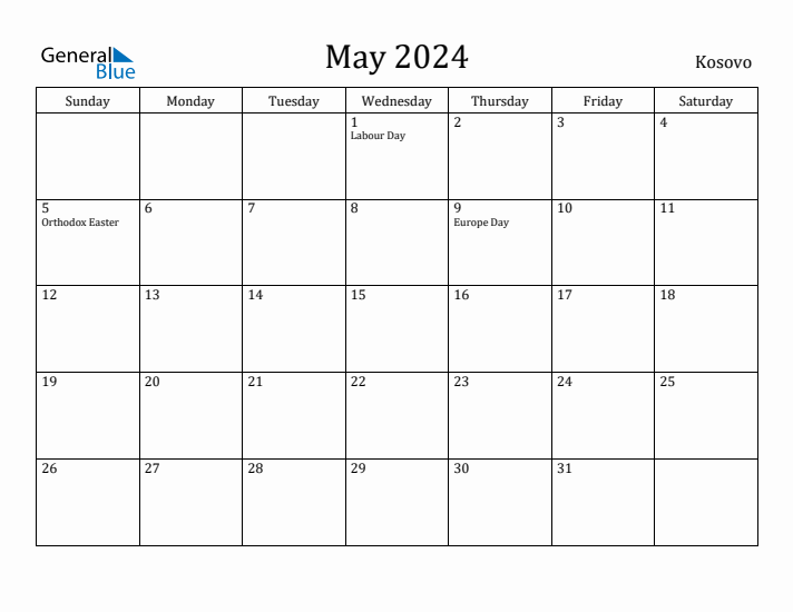 May 2024 Calendar Kosovo