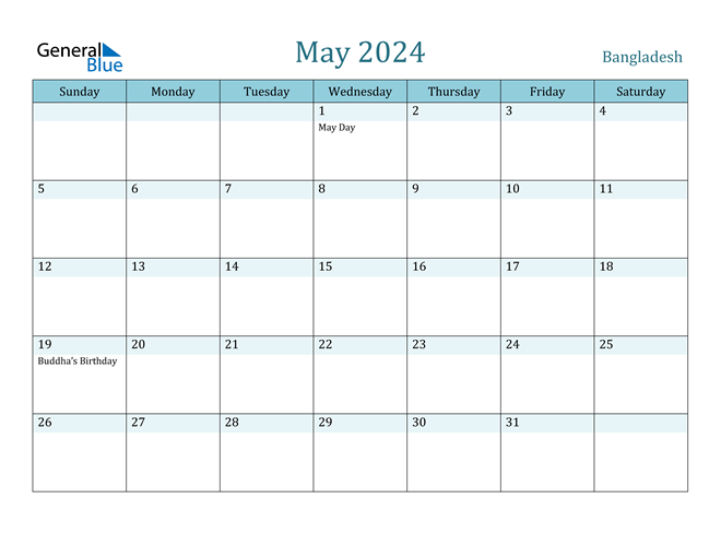 May 2024 Calendar with Holidays in PDF, Word, and Excel