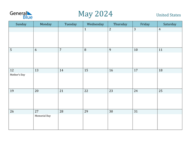 May 2024 Calendar With Holidays Printable Free Template Honey Laurena