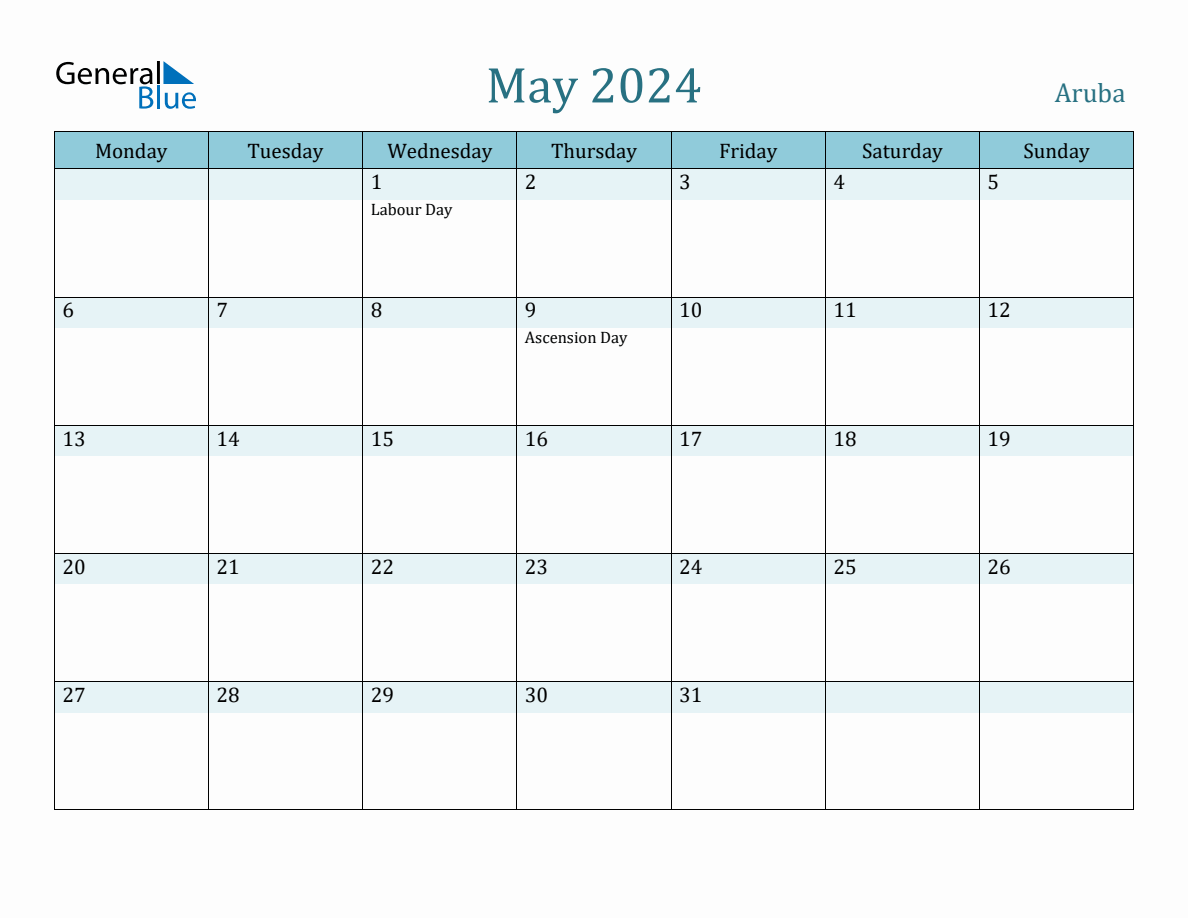 Aruba Holiday Calendar for May 2024