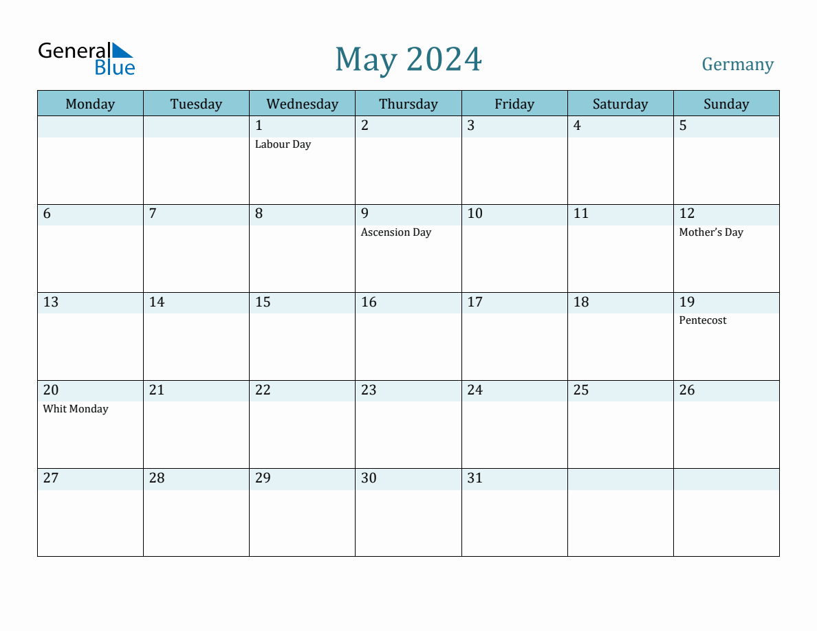 Germany Holiday Calendar for May 2024