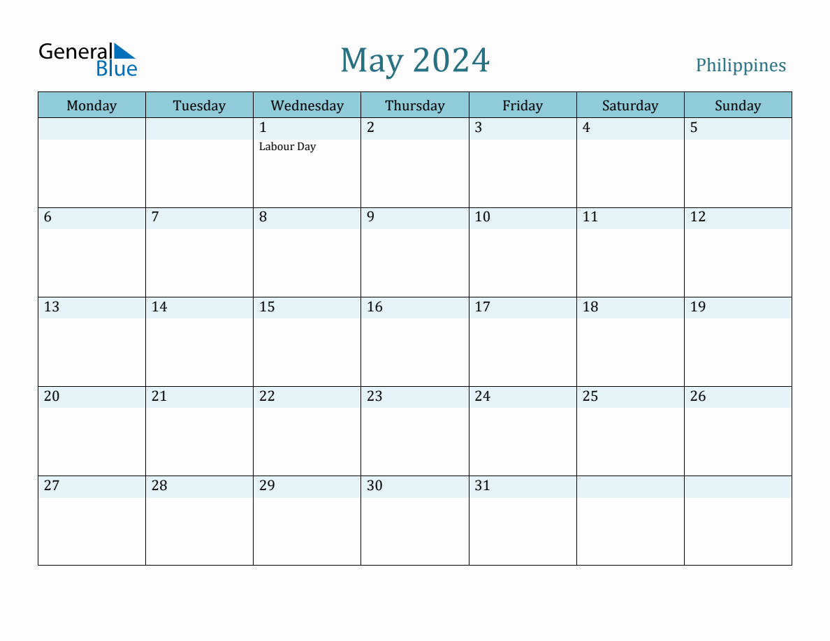 Philippines Holiday Calendar for May 2024