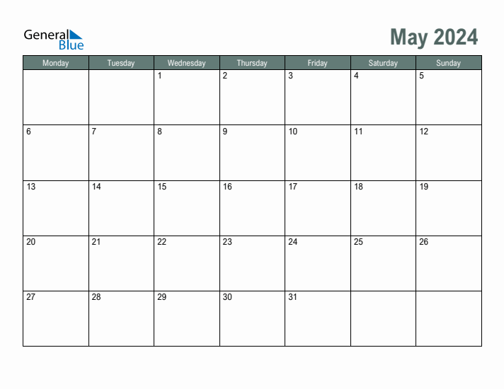 Free Printable May 2024 Calendar