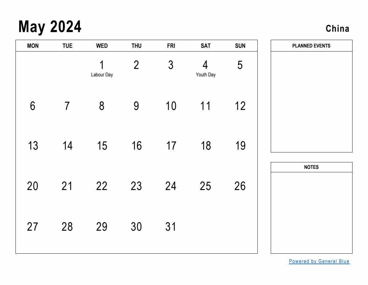 May 2024 Planner with China Holidays