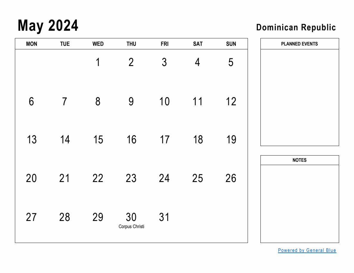 May 2024 Planner with Dominican Republic Holidays