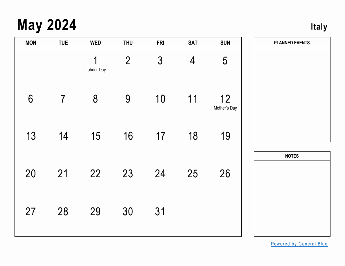 May 2024 Planner with Italy Holidays
