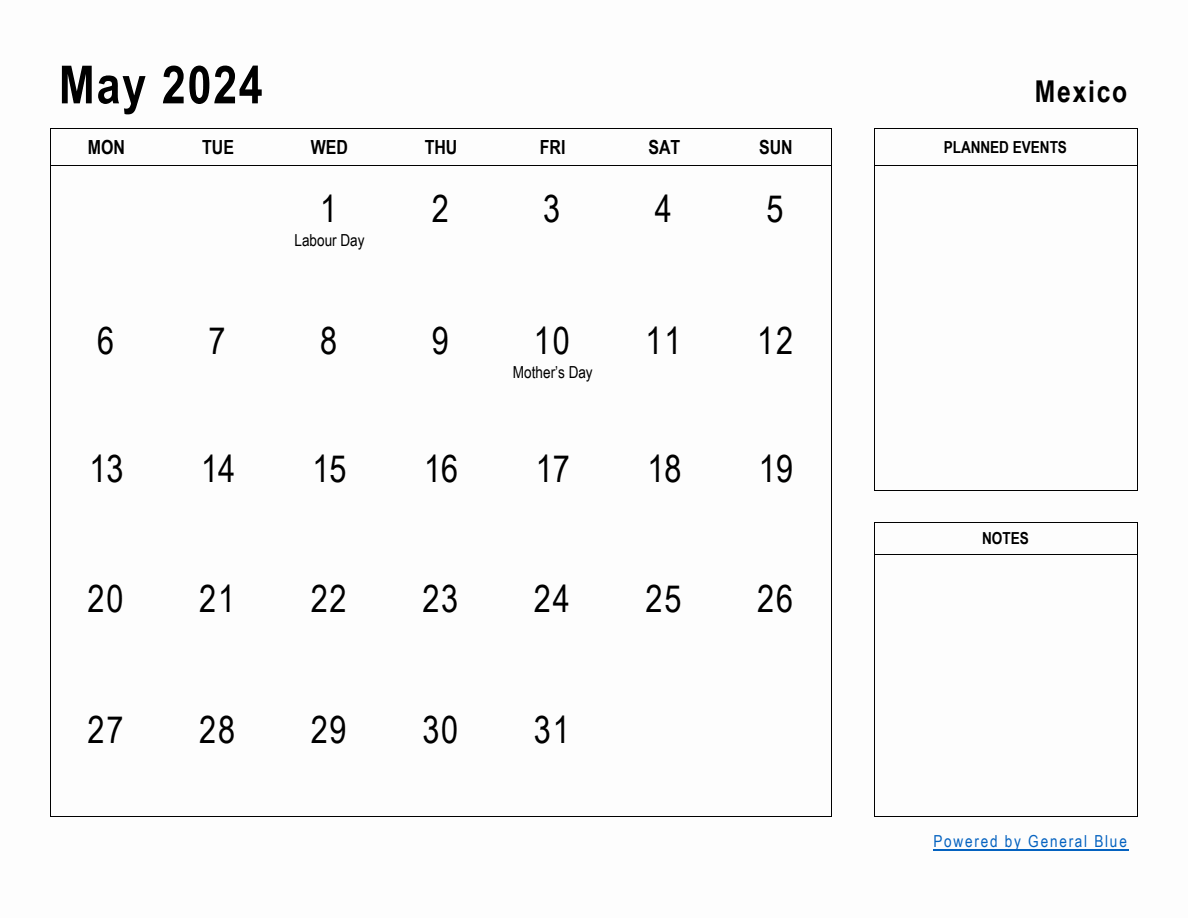May 2024 Planner with Mexico Holidays