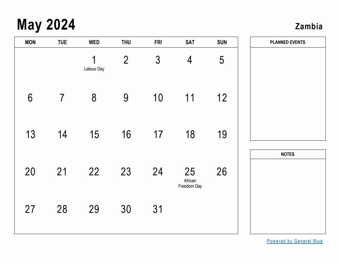 May 2024 Planner with Zambia Holidays