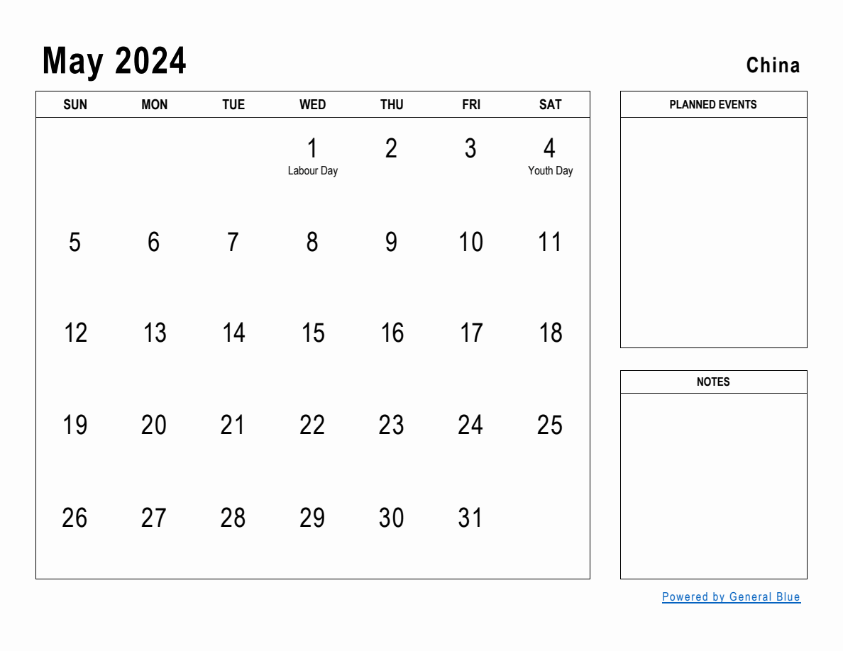 May 2024 Planner with China Holidays