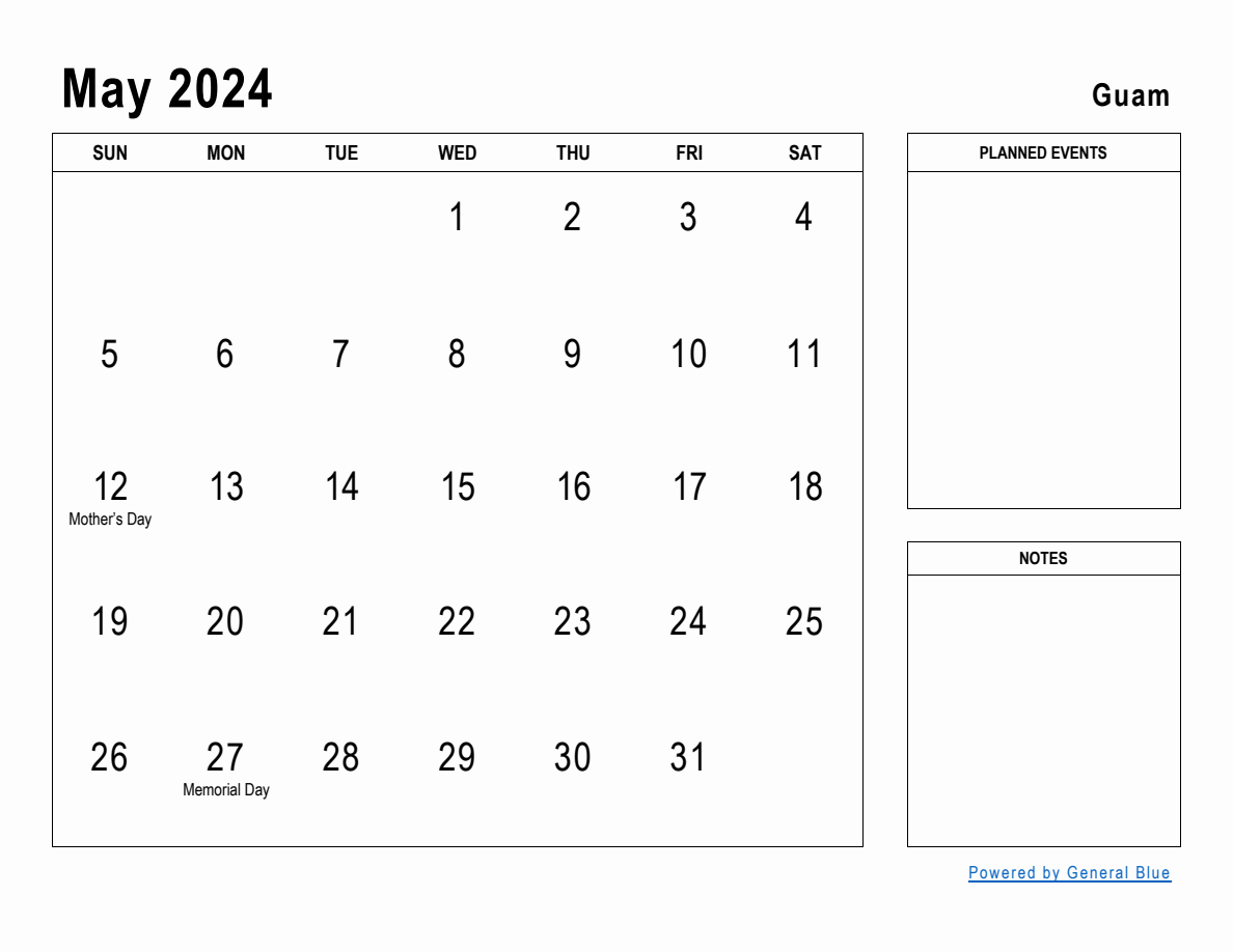 May 2024 Planner with Guam Holidays