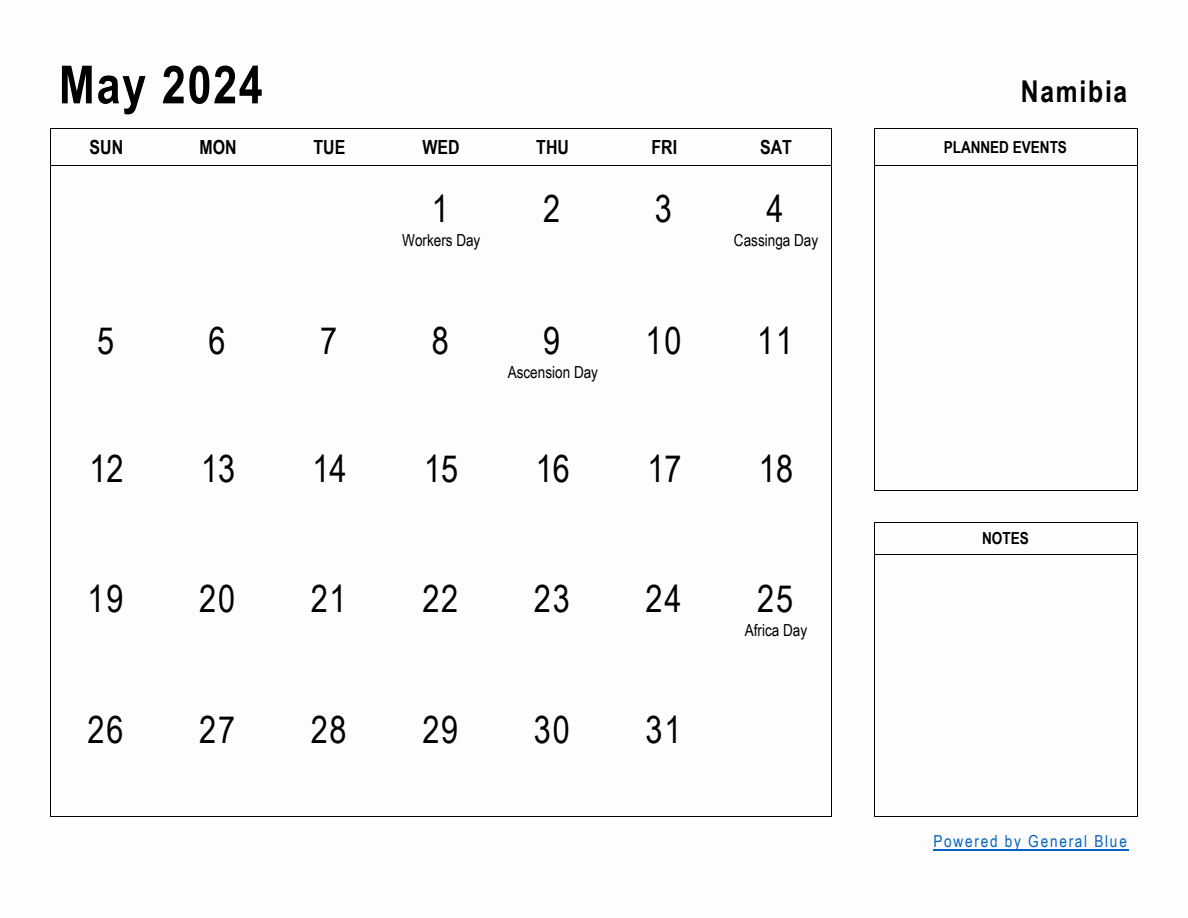 May 2024 Planner with Namibia Holidays