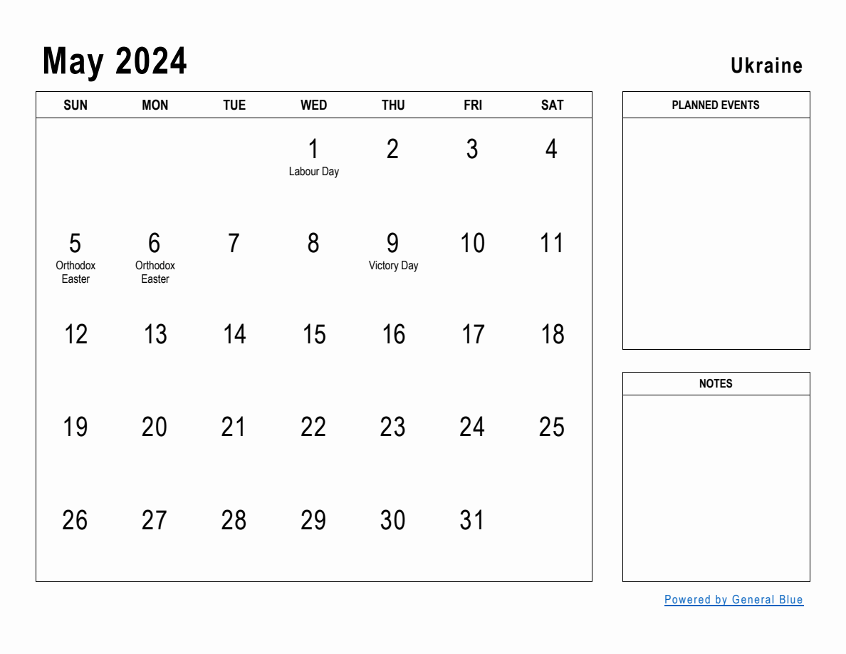 May 2024 Planner with Ukraine Holidays