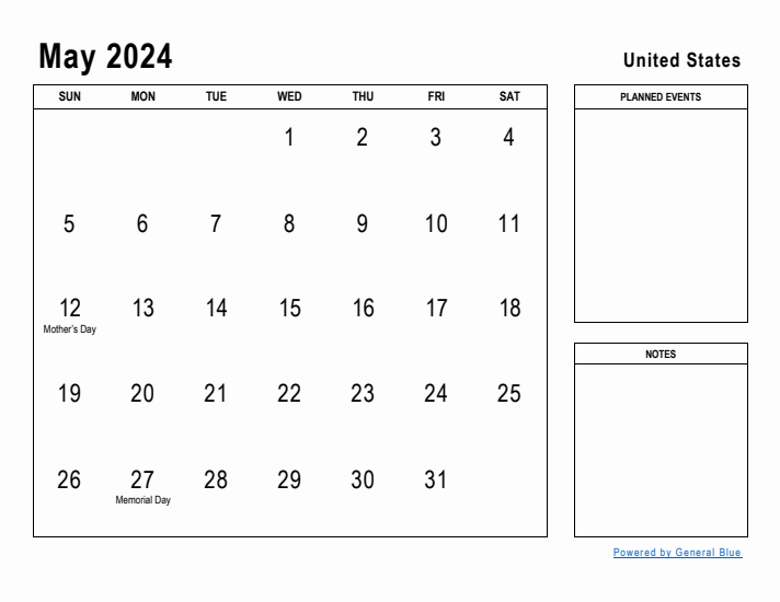 May 2024 Calendar  Free Printable with Holidays