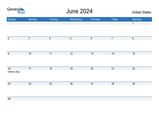 2024 June Calendar With Holidays Template Download Printfree Calendar