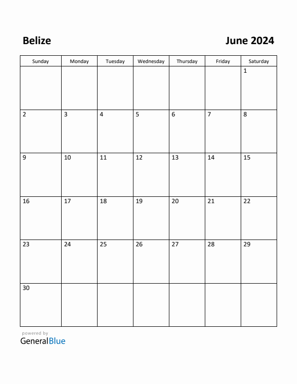 June 2024 Calendar with Belize Holidays