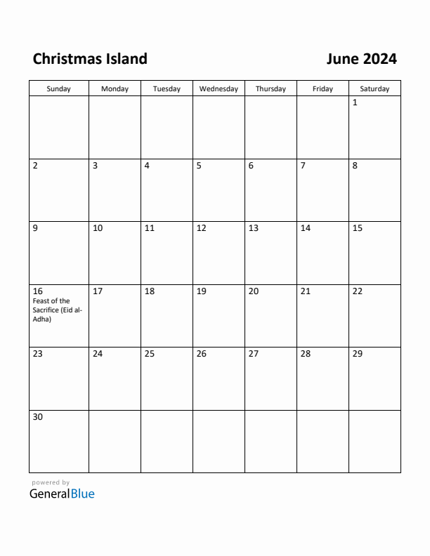 June 2024 Calendar with Christmas Island Holidays