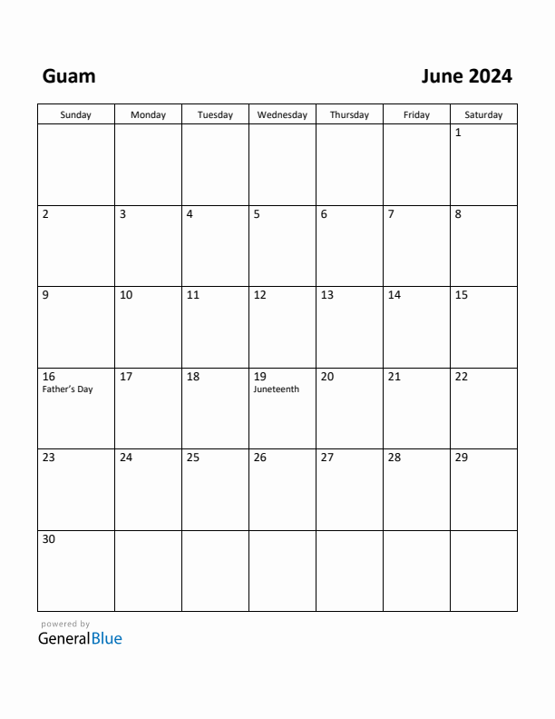 June 2024 Calendar with Guam Holidays