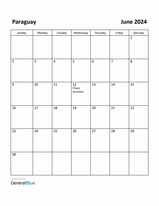 June 2024 Calendar with Paraguay Holidays