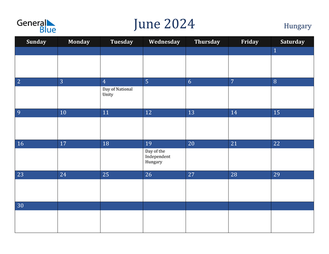 June 2024 Hungary Calendar