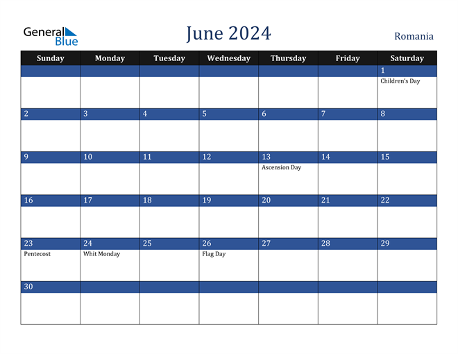 June 2024 Romania Calendar