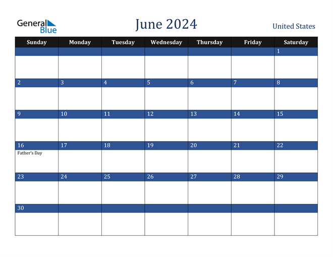 United States June 2024 Calendar with Holidays