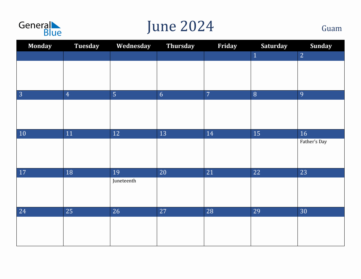 June 2024 Guam Holiday Calendar