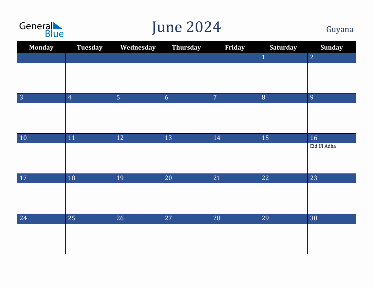 June 2024 Guyana Holiday Calendar