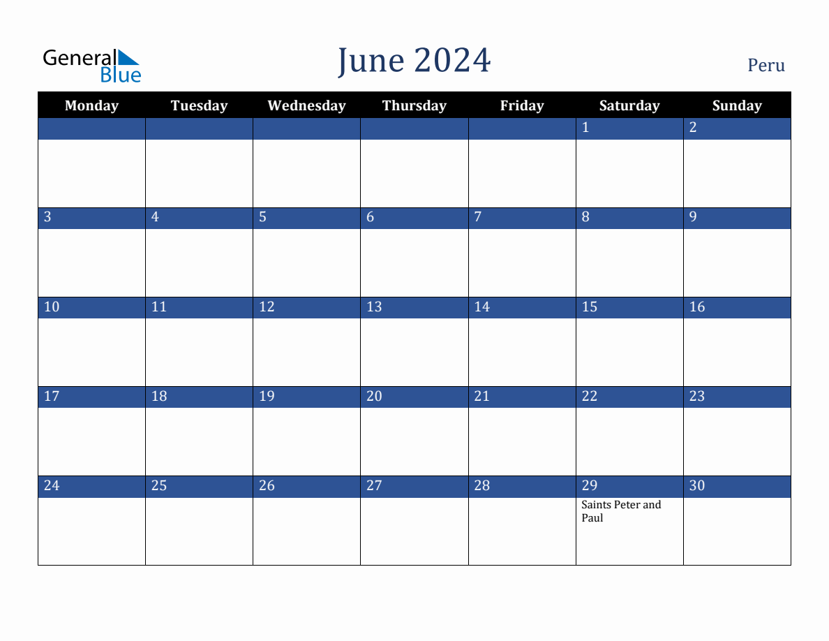 June 2024 Peru Holiday Calendar
