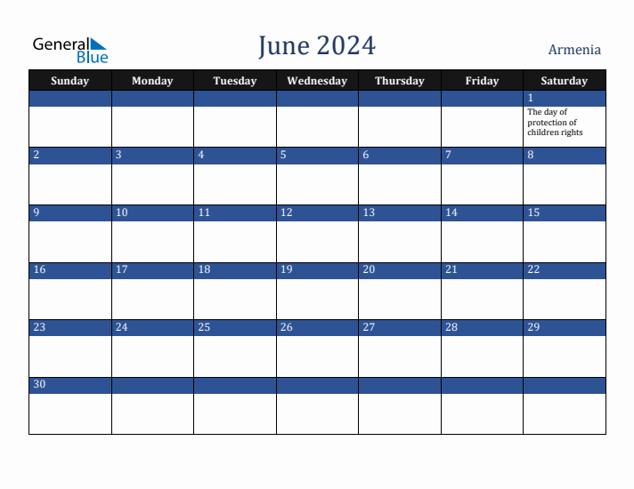 June 2024 Armenia Calendar (Sunday Start)