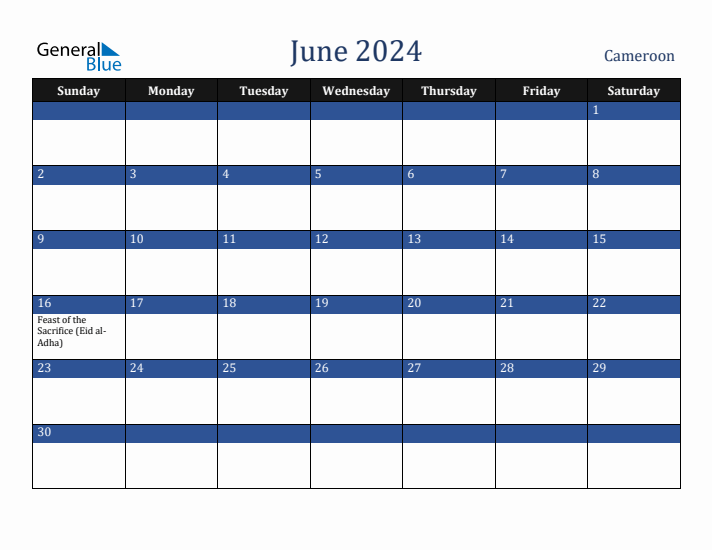 June 2024 Cameroon Calendar (Sunday Start)