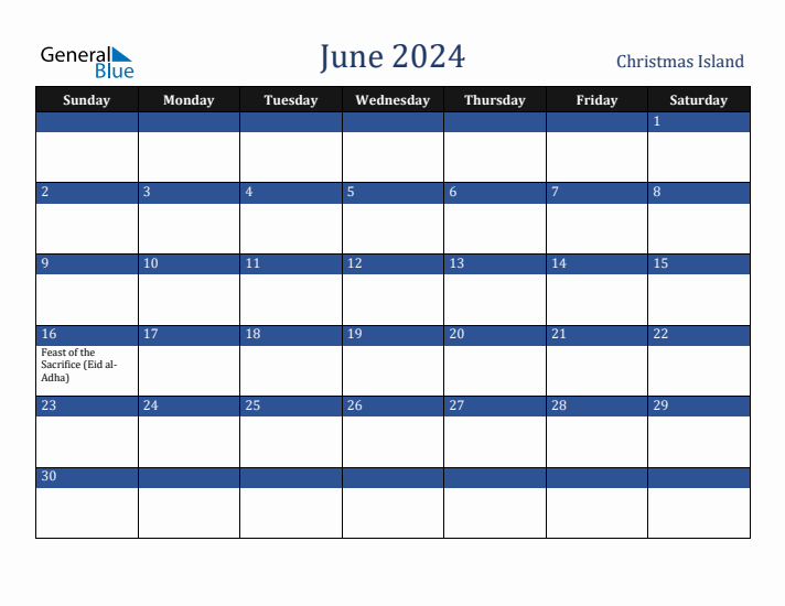 June 2024 Christmas Island Calendar (Sunday Start)