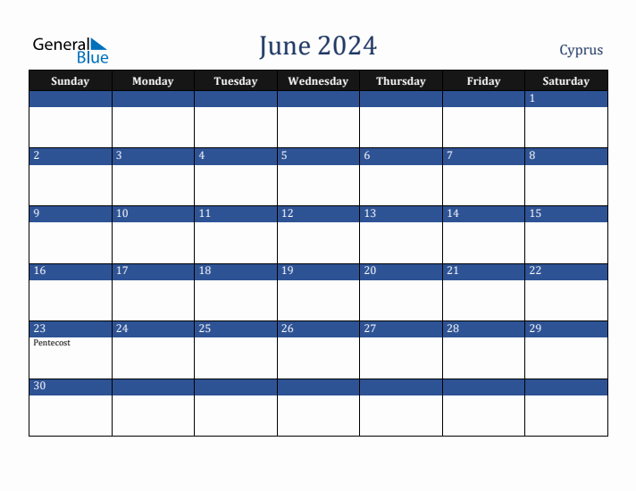 June 2024 Cyprus Calendar (Sunday Start)