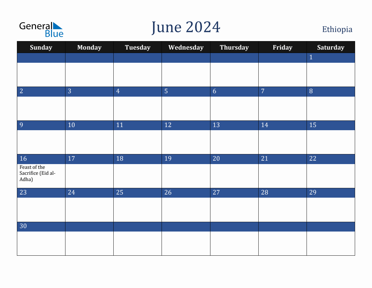 June 2024 Ethiopia Holiday Calendar