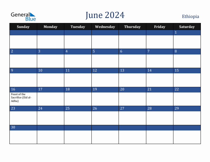 June 2024 Ethiopia Calendar (Sunday Start)