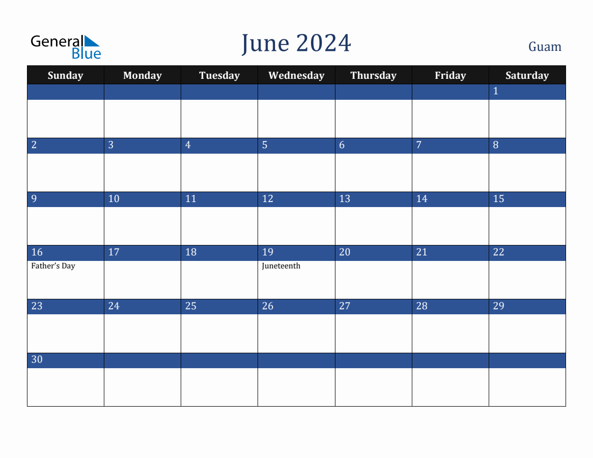 June 2024 Guam Holiday Calendar