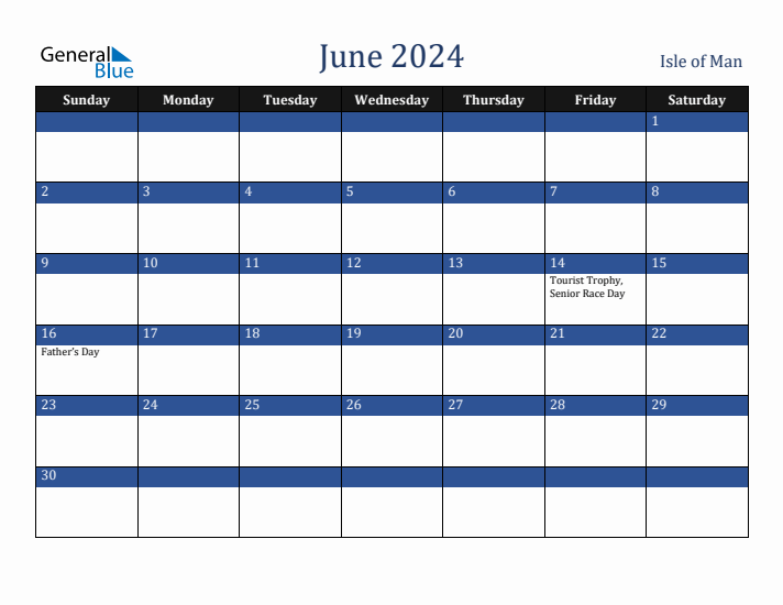 June 2024 Isle of Man Calendar (Sunday Start)
