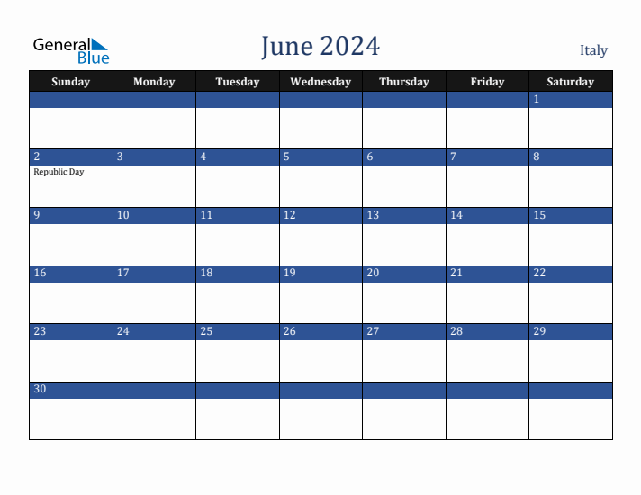June 2024 Italy Calendar (Sunday Start)