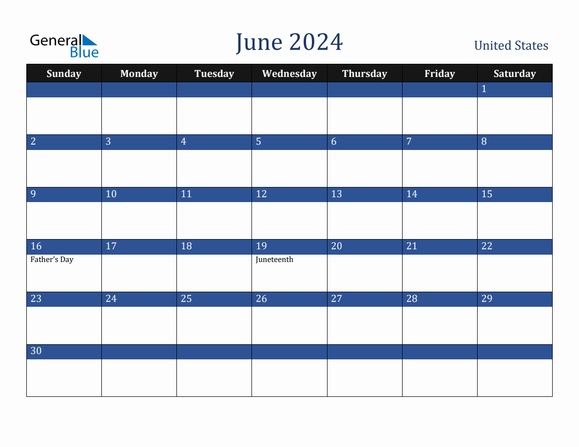 June 2024 United States Holiday Calendar