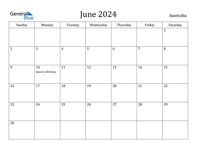 June 2024 Calendar with Australia Holidays