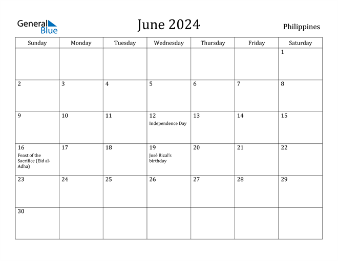 June 2024 Calendar Philippines