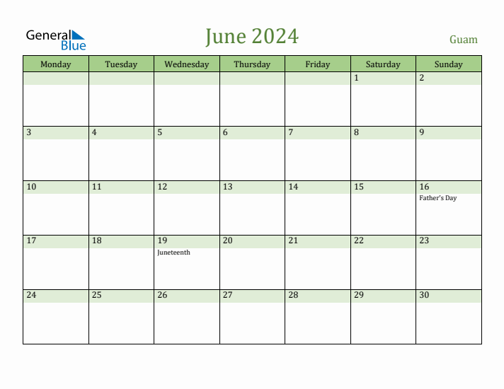 June 2024 Calendar with Guam Holidays